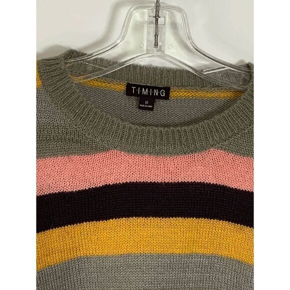 TIMING Women's Tight-Knit Multicolor Stripe Pullover Crop Sweater Size M - Picture 4 of 6
